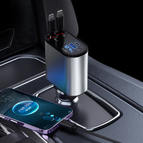 Cargador Rápido de Coche – Compatibilidad con iPhone y USB-C 