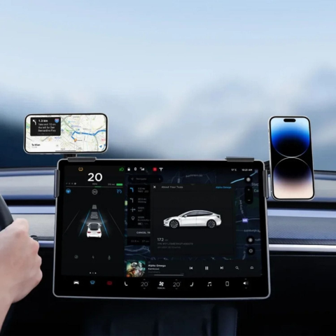 Ondersteuning Telefoon Voor Tesla — Magnetische Bevestiging En Draadloos Opladen 