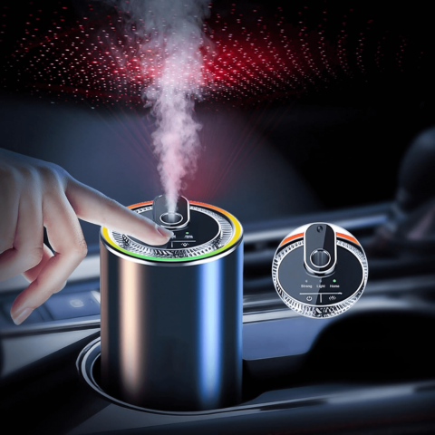 車用の光るアロマディフューザー — 空気清浄機 & LED雰囲気ライト 