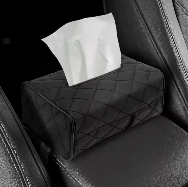 Taschentuchbox Auto aus PU-Leder – Sonnenblenden- oder Kopfstützenbefestigung 